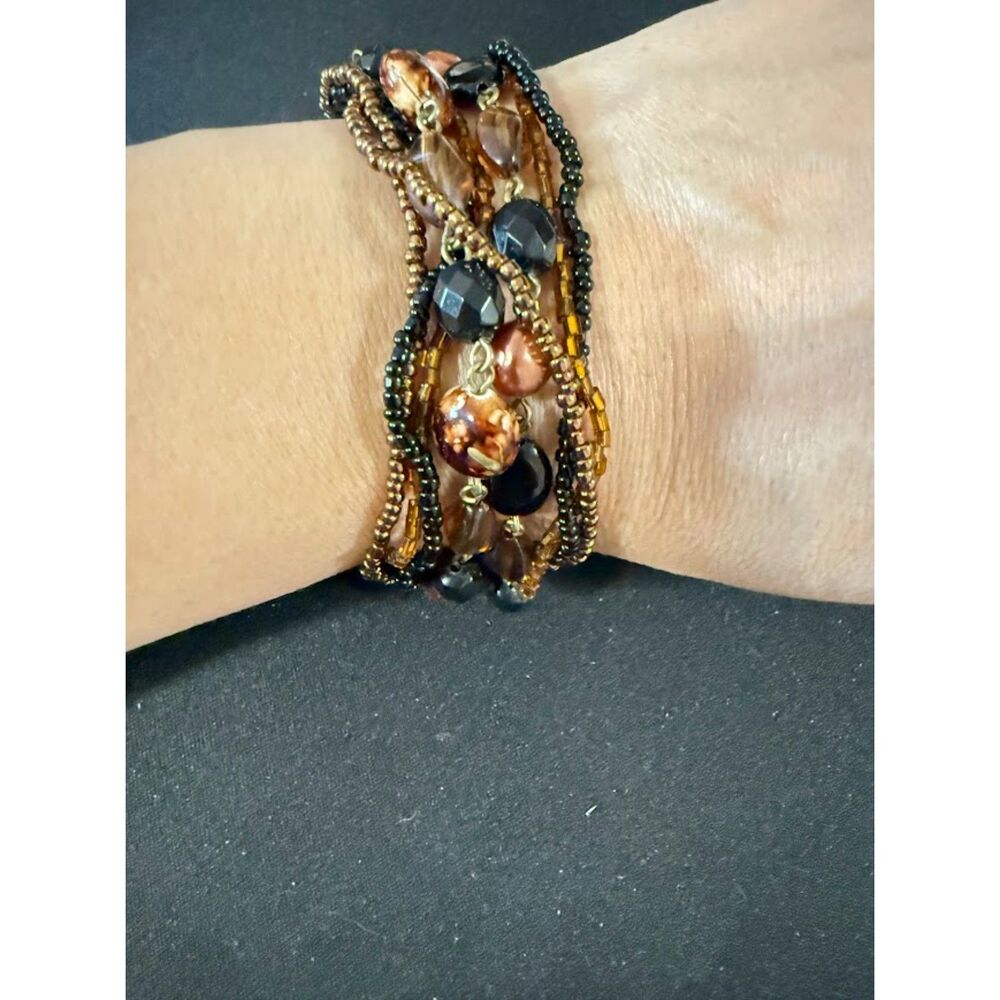 Brown and black beaded gold tone